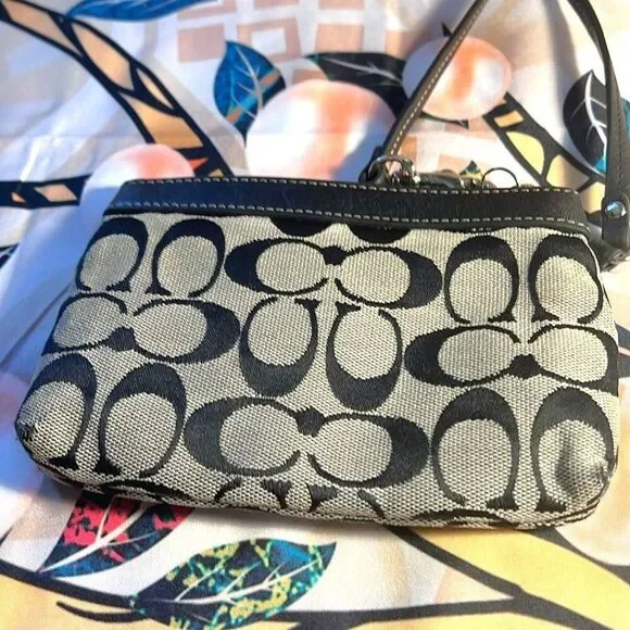 Coach Black and Beige “C” Logo Canvas and Leather Wristlet - Picture 2 of 8